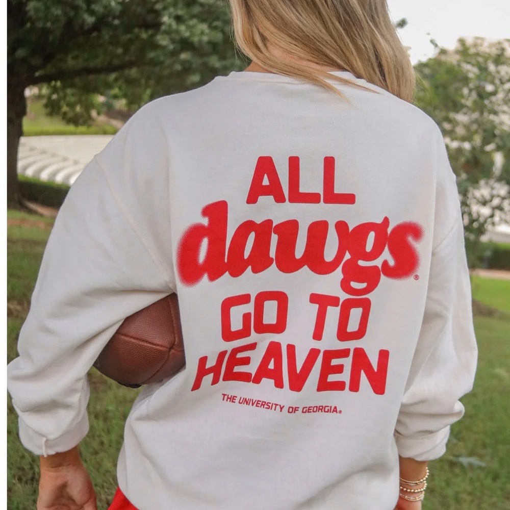 University of Georgia 'All Dawgs Go To Heaven' White Graphic Crewneck Sweatshirt